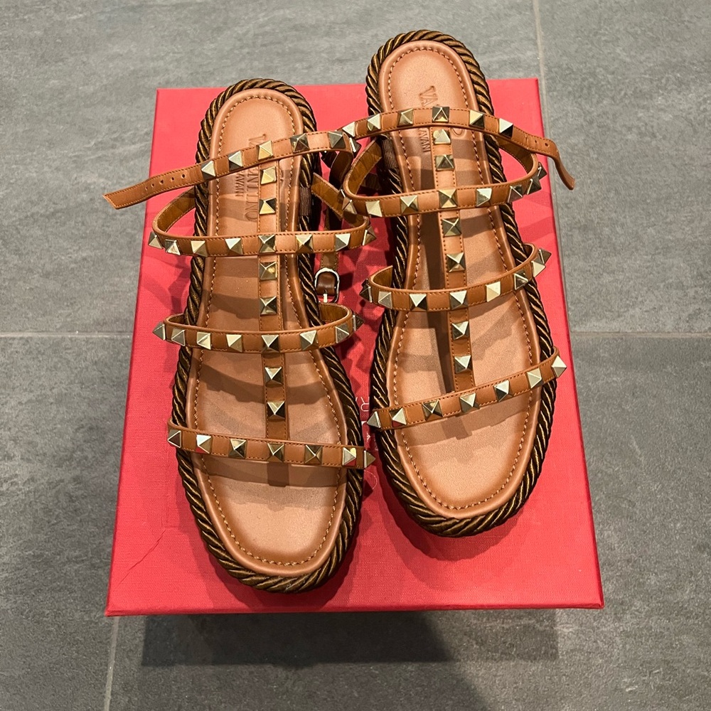 Valentino Women's Rockstud Double Espadrille Wedge Sandals
